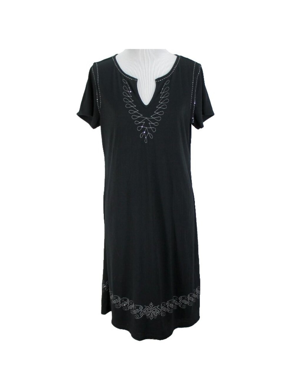 Haute Hippie Tribe Dress Womens Size M Black Embellished Short Sleeve Notch Neck